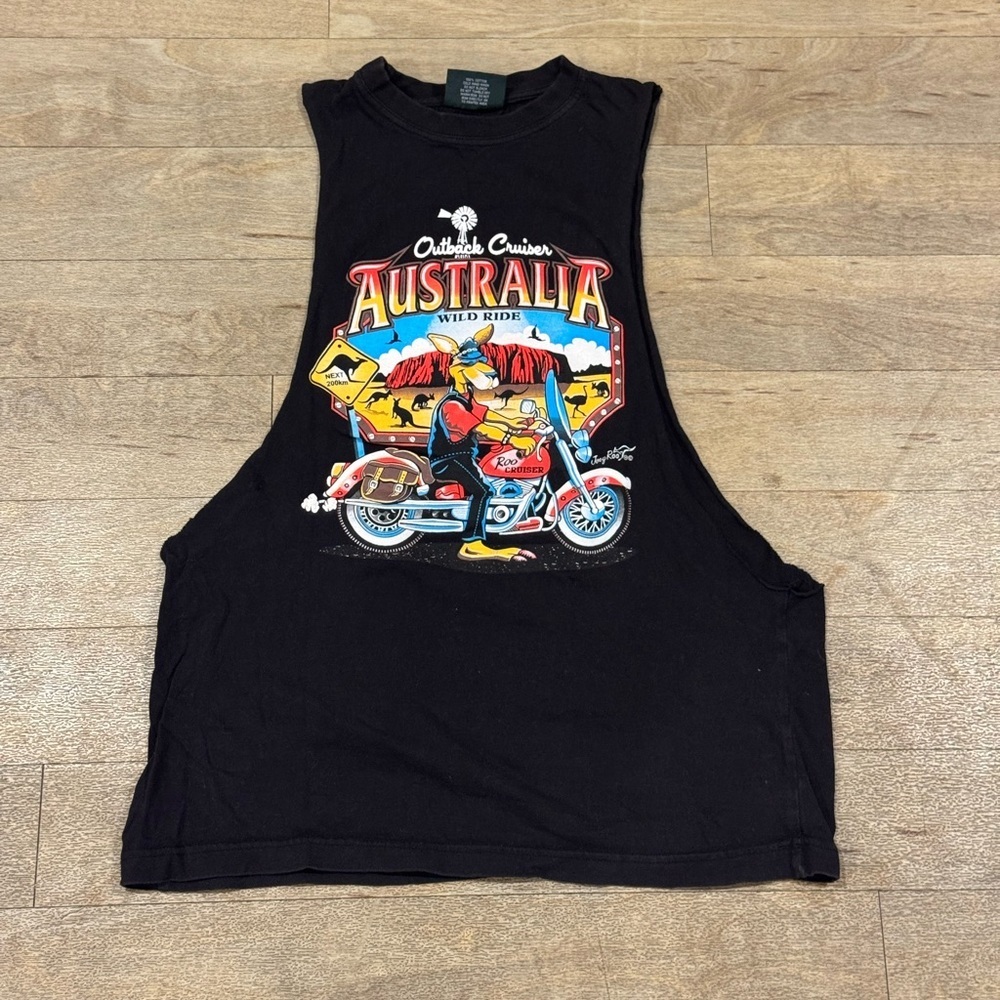 Australia Biker Kangaroo Graphic Cut Off T Shit Size Large